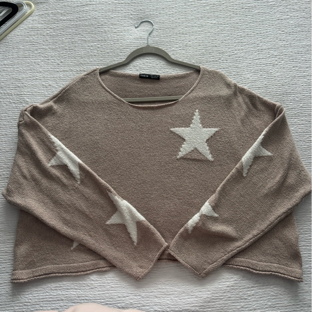 Women's Star Pattern Crewneck Sweater - Beige/Cream